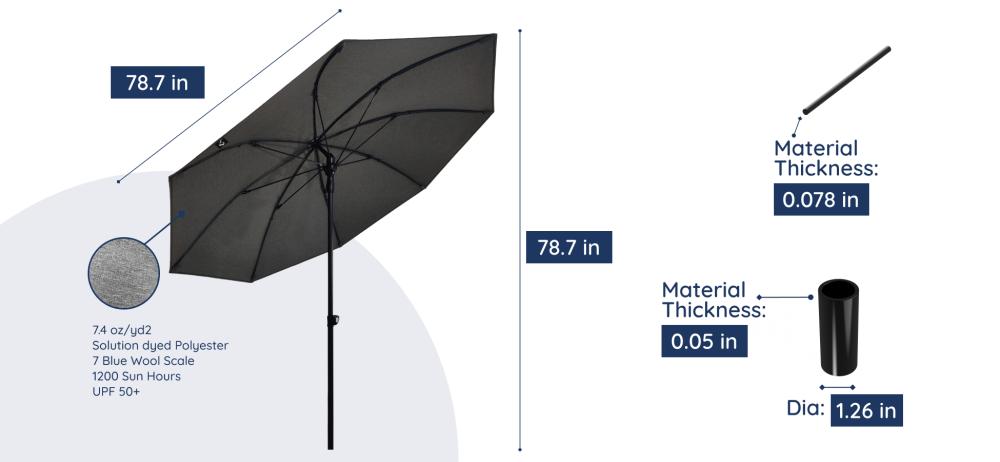 Compact 2-metre Baser Balcony Outdoor Umbrella with flexible fibreglass ribs, shown in round design