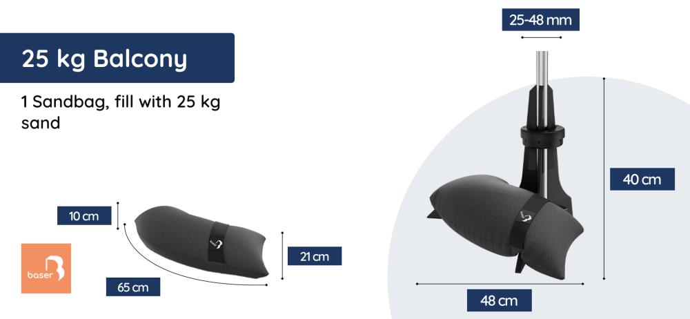 Measurements for Baser Balcony Umbrella Base – 25kg