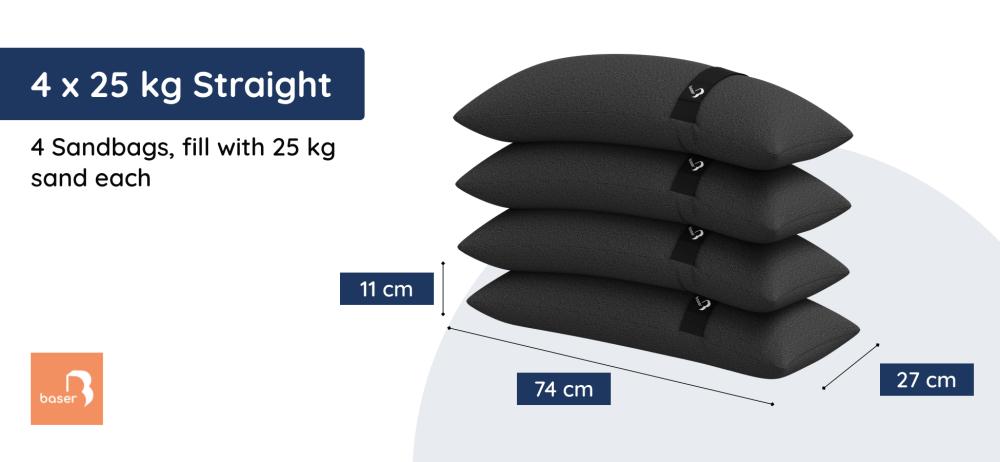 Baser Straight Weight Bag Measurements – 4x25kg Cantilever Sandbags