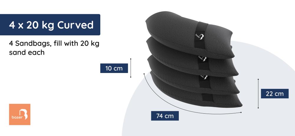 Baser Curved Weight Bag Measurements – 4x20kg Cantilever Sandbags