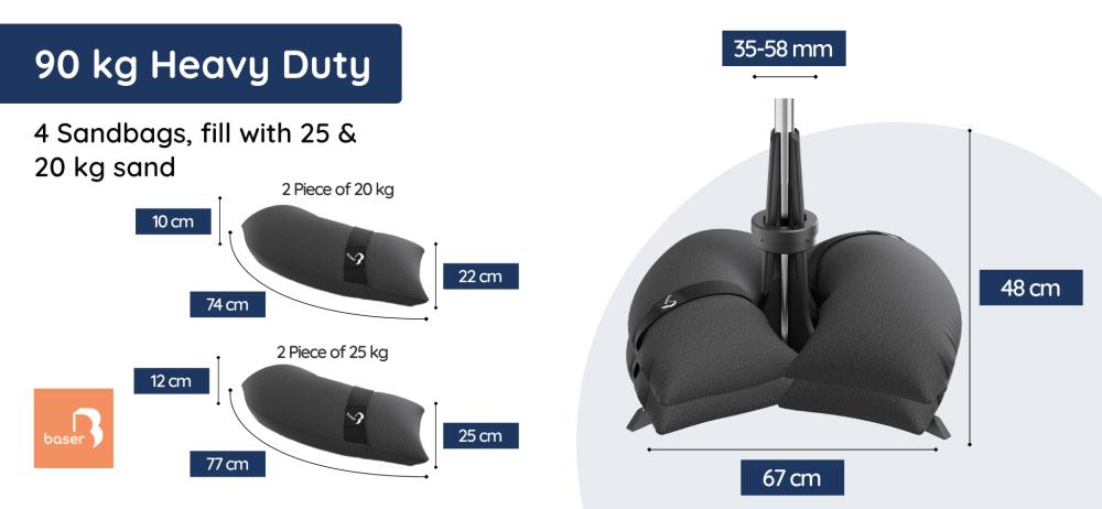 Baser Outdoor Umbrella Base Dimensions - 90kg