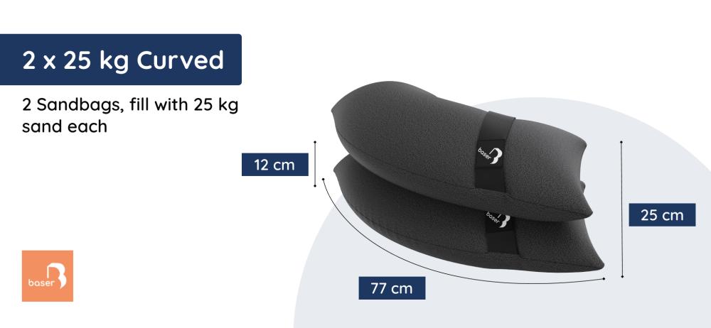 Baser Curved Sandbag Measurements - 25 kg (55 lbs)