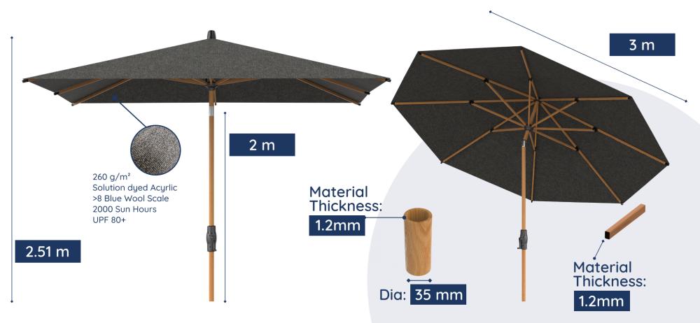 Baser Supreme Crank Outdoor Umbrella, Round 3 Metres 
           Dimensions